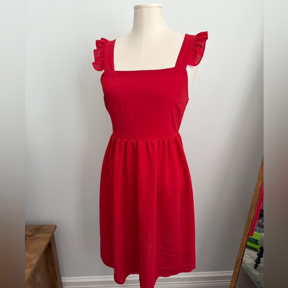 Red teen dress ruffle strap size S